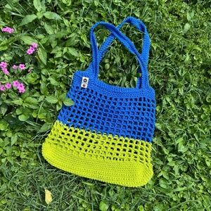 Handmade Crochet Cobalt Blue Market Bag